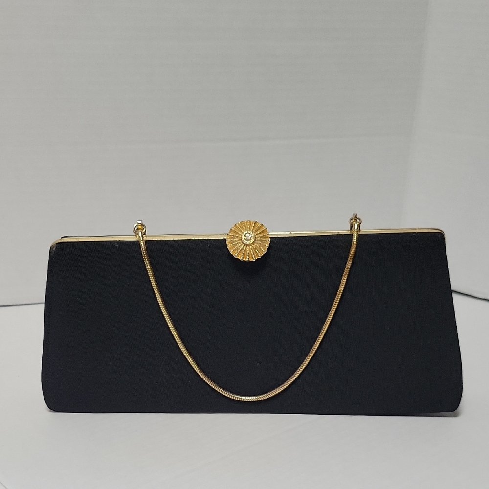 Elegant Black Clutch with Gold Accents